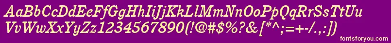 ItcCushingLtMediumItalic-fontti – keltaiset fontit violetilla taustalla