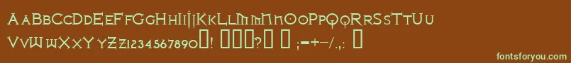 フォントIronLeague – 緑色の文字が茶色の背景にあります。