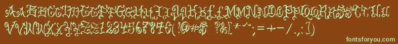 フォントVtcBadenglischone – 緑色の文字が茶色の背景にあります。