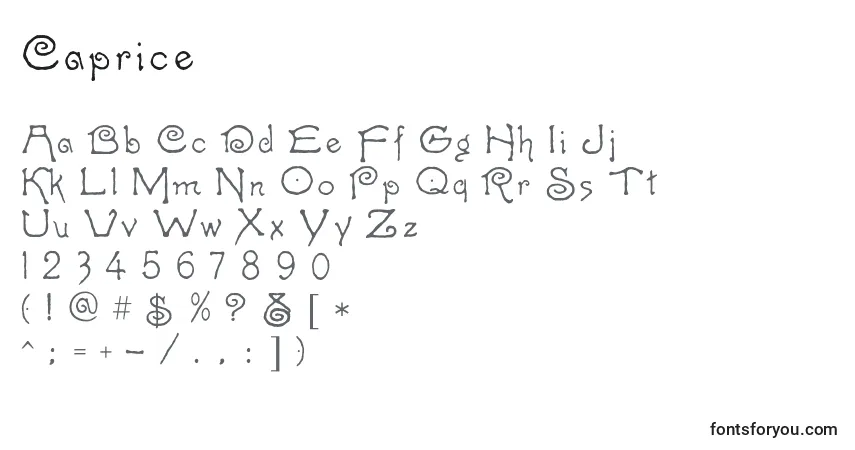 A fonte Caprice – alfabeto, números, caracteres especiais