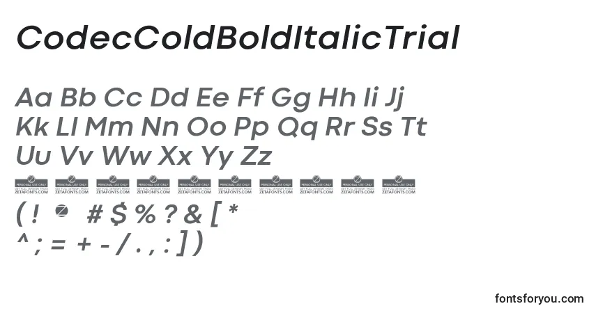 Шрифт CodecColdBoldItalicTrial – алфавит, цифры, специальные символы