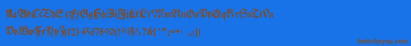 フォントMyelectronicschwabach – 茶色の文字が青い背景にあります。