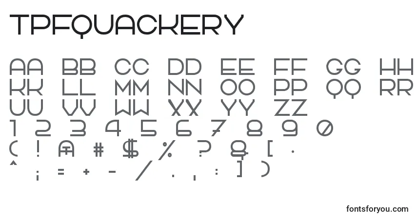 characters of tpfquackery font, letter of tpfquackery font, alphabet of  tpfquackery font