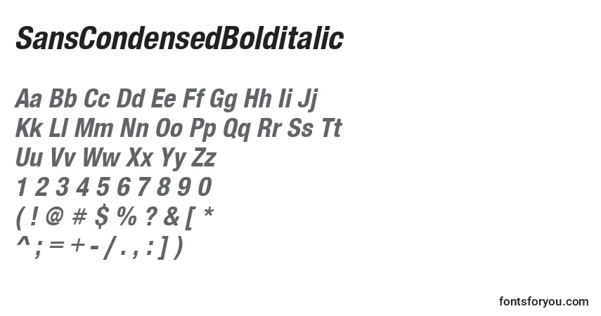 characters of sanscondensedbolditalic font, letter of sanscondensedbolditalic font, alphabet of  sanscondensedbolditalic font