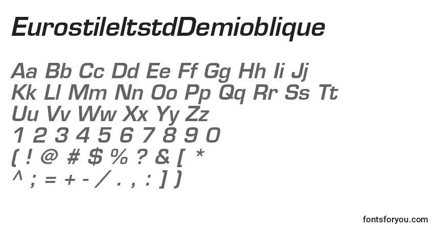characters of eurostileltstddemioblique font, letter of eurostileltstddemioblique font, alphabet of  eurostileltstddemioblique font