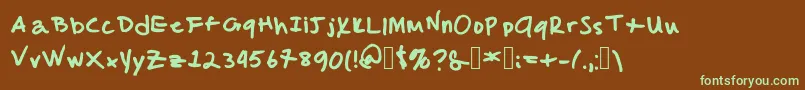 フォントMalcolmsHandwriting – 緑色の文字が茶色の背景にあります。