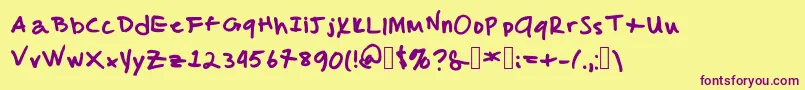 Fonte MalcolmsHandwriting – fontes roxas em um fundo amarelo