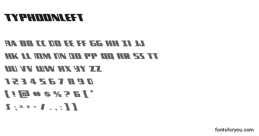 A fonte Typhoonleft – alfabeto, números, caracteres especiais