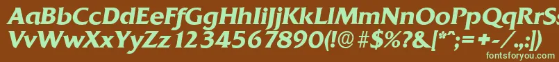 フォントQuadratserialBolditalic – 緑色の文字が茶色の背景にあります。