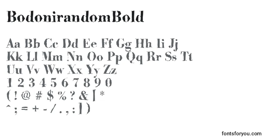 A fonte BodonirandomBold – alfabeto, números, caracteres especiais