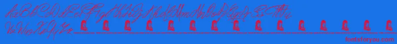 BertyScript-Schriftart – Rote Schriften auf blauem Hintergrund