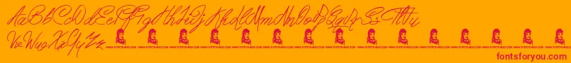 BertyScript Font – Red Fonts on Orange Background