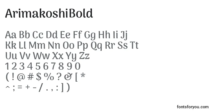 Czcionka ArimakoshiBold – alfabet, cyfry, specjalne znaki