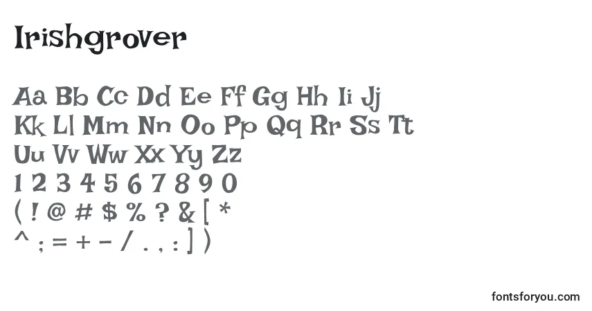 Czcionka Irishgrover – alfabet, cyfry, specjalne znaki