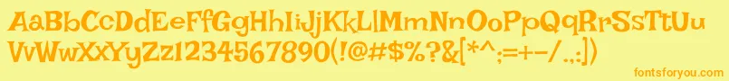 フォントIrishgrover – オレンジの文字が黄色の背景にあります。