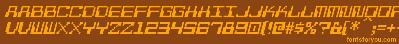 PixelCalculonItalic-Schriftart – Orangefarbene Schriften auf braunem Hintergrund