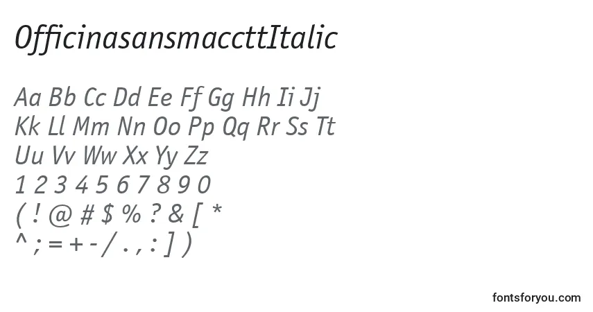 Шрифт OfficinasansmaccttItalic – алфавит, цифры, специальные символы