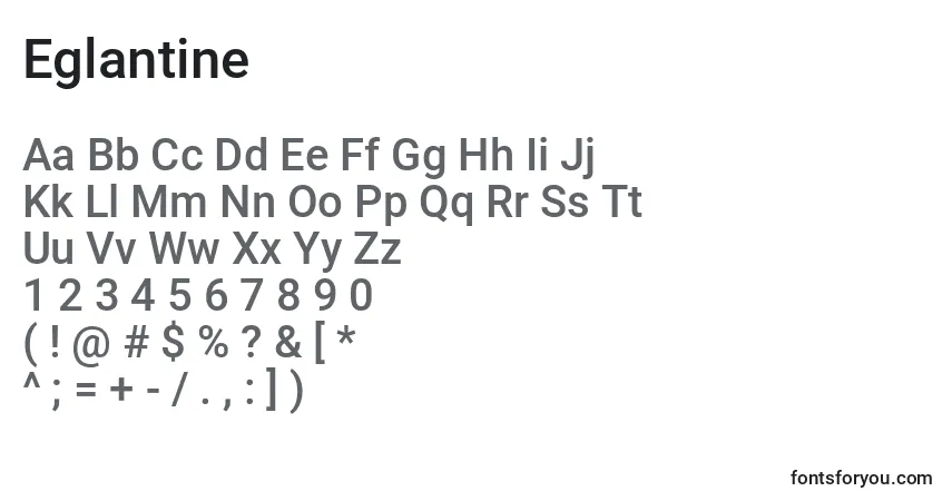 Czcionka Eglantine – alfabet, cyfry, specjalne znaki