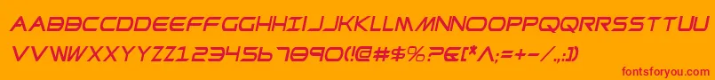PrometheanCondensedItalic-Schriftart – Rote Schriften auf orangefarbenem Hintergrund