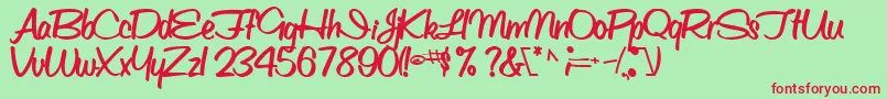 フォントObettescriptsskBold – 赤い文字の緑の背景