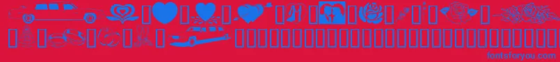 GeWeddingBliss-Schriftart – Blaue Schriften auf rotem Hintergrund