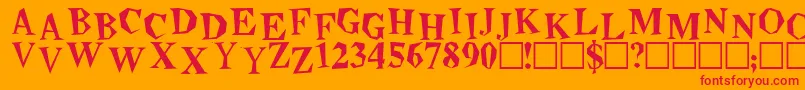 Beatnik-Schriftart – Rote Schriften auf orangefarbenem Hintergrund