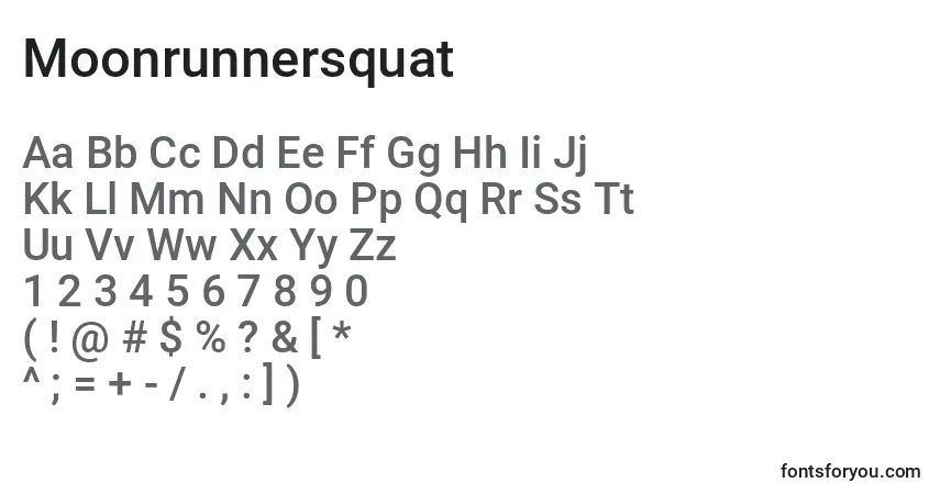 Czcionka Moonrunnersquat – alfabet, cyfry, specjalne znaki
