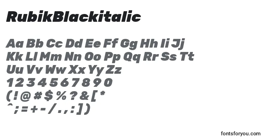 Schriftart RubikBlackitalic – Alphabet, Zahlen, spezielle Symbole