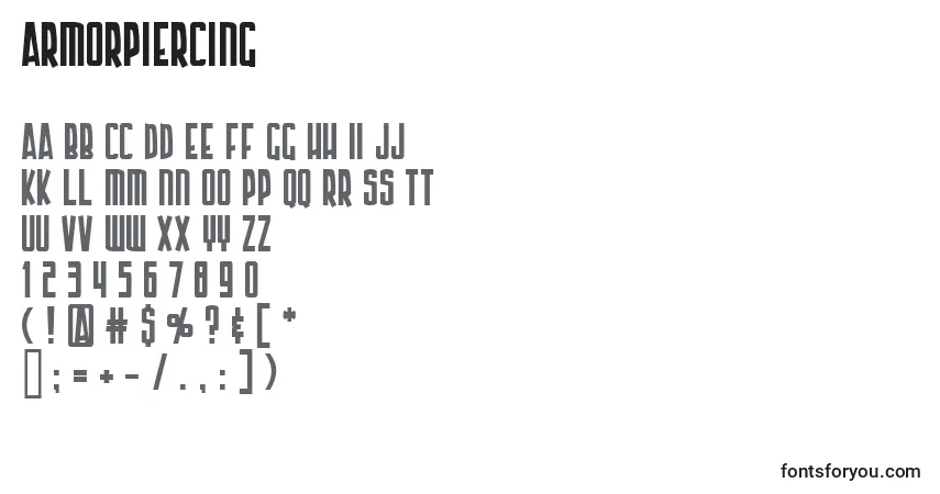 Schriftart ArmorPiercing – Alphabet, Zahlen, spezielle Symbole