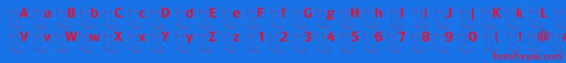 Oldboot-Schriftart – Rote Schriften auf blauem Hintergrund