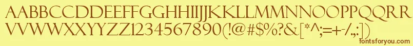 フォントFelixTitling – 茶色の文字が黄色の背景にあります。