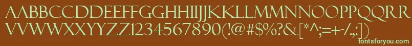 フォントFelixTitling – 緑色の文字が茶色の背景にあります。