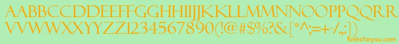 フォントFelixTitling – オレンジの文字が緑の背景にあります。