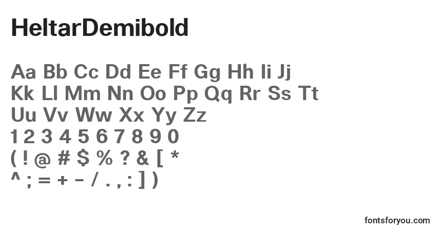 Czcionka HeltarDemibold – alfabet, cyfry, specjalne znaki