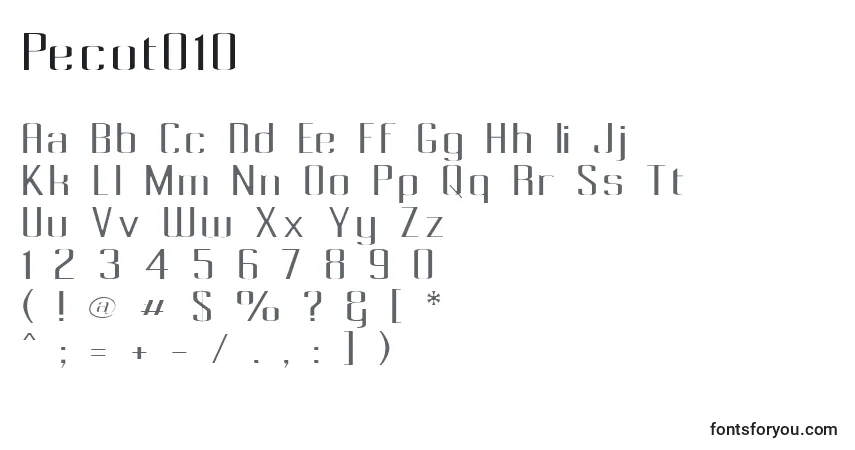 A fonte Pecot010 – alfabeto, números, caracteres especiais