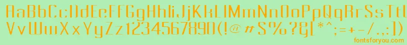 フォントPecot010 – オレンジの文字が緑の背景にあります。