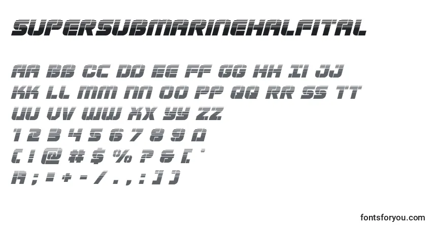 Шрифт Supersubmarinehalfital – алфавит, цифры, специальные символы