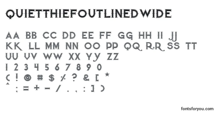 Czcionka Quietthiefoutlinedwide – alfabet, cyfry, specjalne znaki
