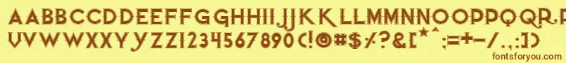 フォントQuietthiefoutlinedwide – 茶色の文字が黄色の背景にあります。