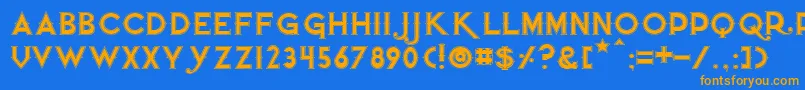 フォントQuietthiefoutlinedwide – オレンジ色の文字が青い背景にあります。