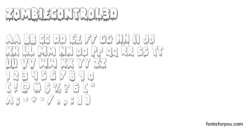 Czcionka Zombiecontrol3D – alfabet, cyfry, specjalne znaki