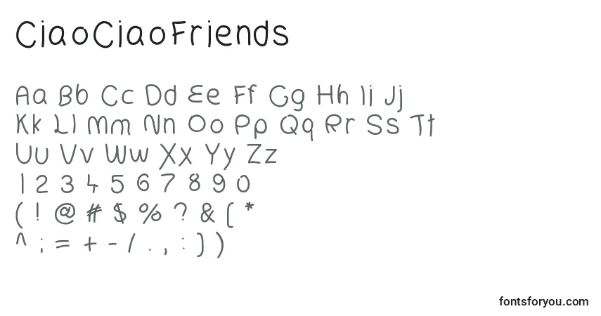 Czcionka CiaoCiaoFriends – alfabet, cyfry, specjalne znaki
