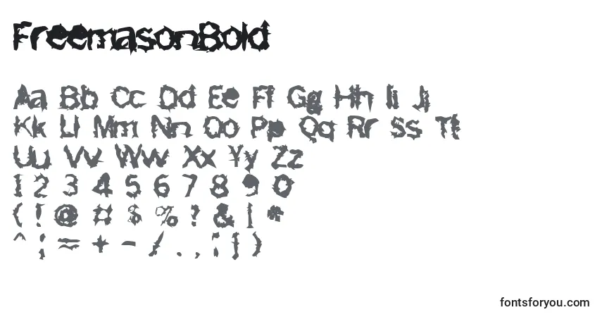 A fonte FreemasonBold – alfabeto, números, caracteres especiais
