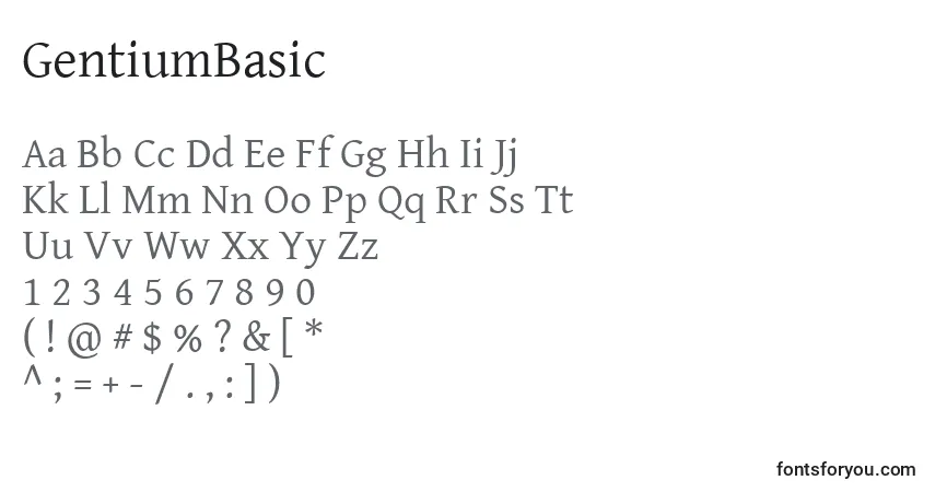 A fonte GentiumBasic – alfabeto, números, caracteres especiais