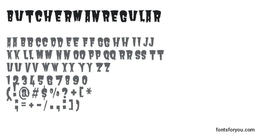 Schriftart ButchermanRegular – Alphabet, Zahlen, spezielle Symbole