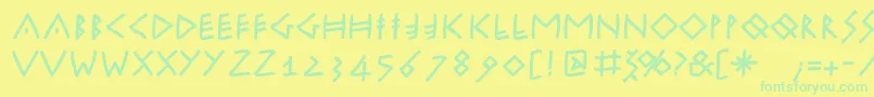 Czcionka Runikleinfreeform – zielone czcionki na żółtym tle