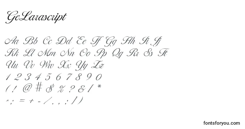 Schriftart GeLarascript – Alphabet, Zahlen, spezielle Symbole