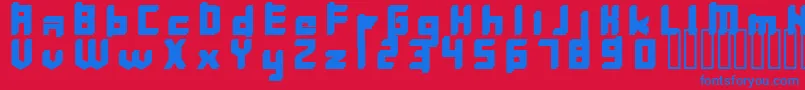 Fonte Inaveltjockaslkten – fontes azuis em um fundo vermelho