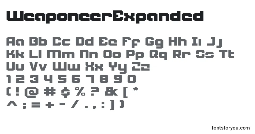 Czcionka WeaponeerExpanded – alfabet, cyfry, specjalne znaki