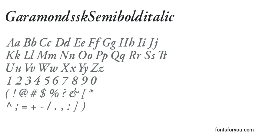 Шрифт GaramondsskSemibolditalic – алфавит, цифры, специальные символы